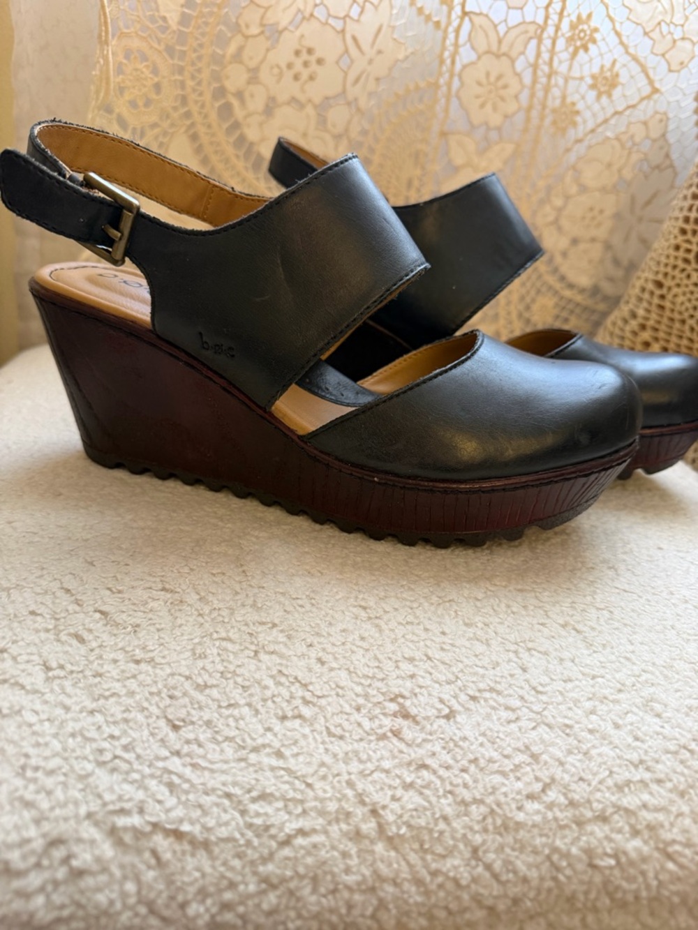 b.o.c. Black Leather Wedge Slingback Mary Jane - Picture 3 of 12